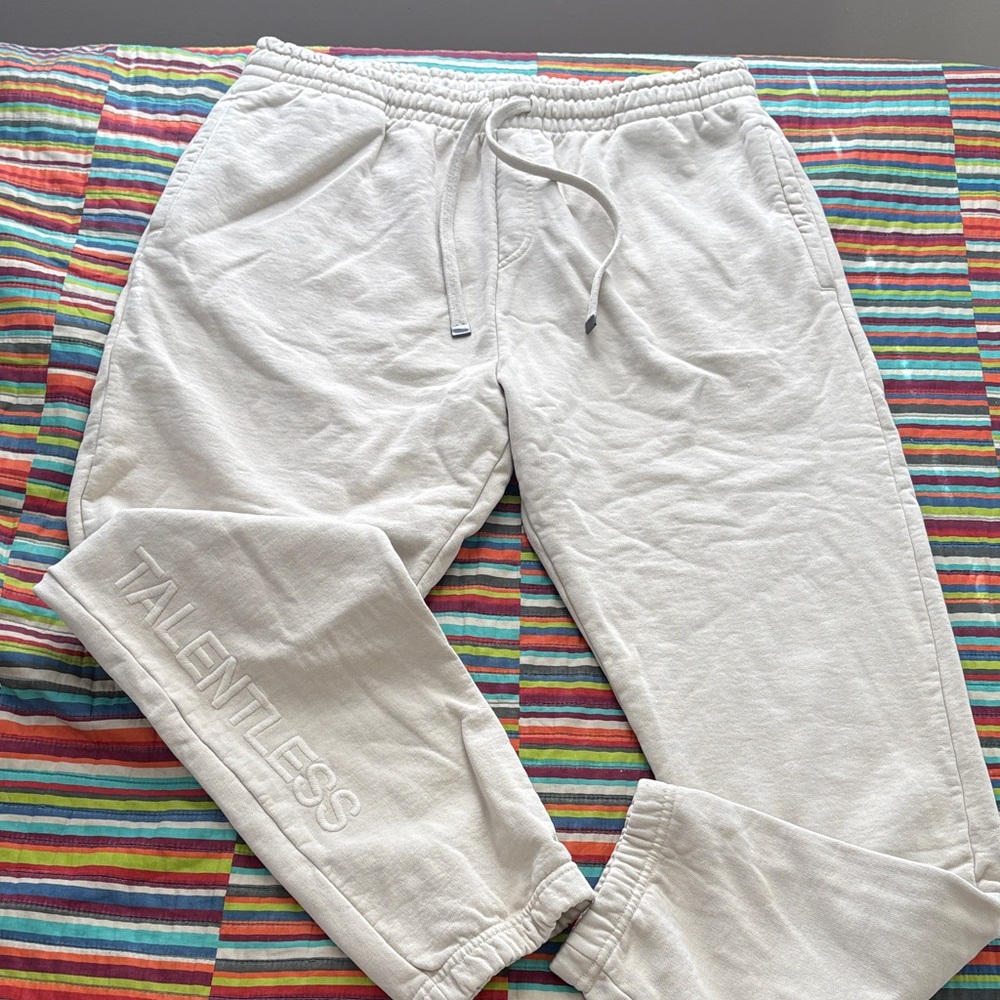 Sale$15 Talentless Men's  Bone  Joggers size 2XL embroidered logo zipper pockets